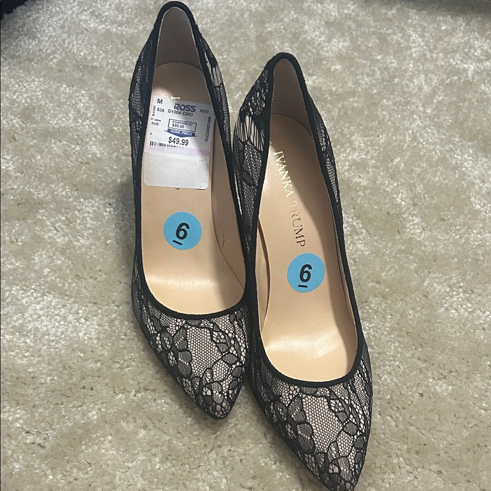 Ivanka Trump Black and Cream Lace Heels